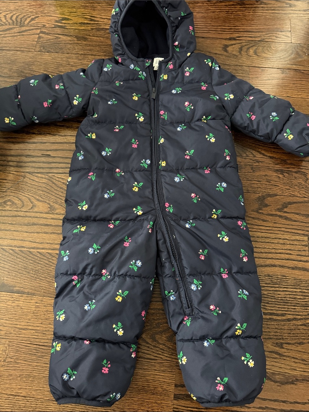 GAP Navy Baby Puffer Jacket with Pink, Yellow & Green Floral Print